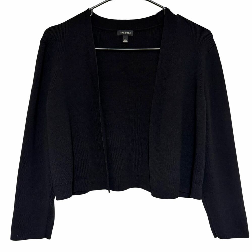 TALBOTS Black Knit Shrug Cardigan Size Large Open Front Stretch Chic